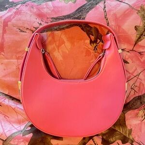 pink faux leather round hand bag purse